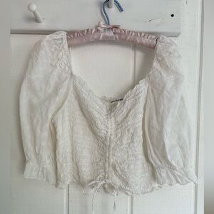 White Women's eyelet blouse XL Cotton